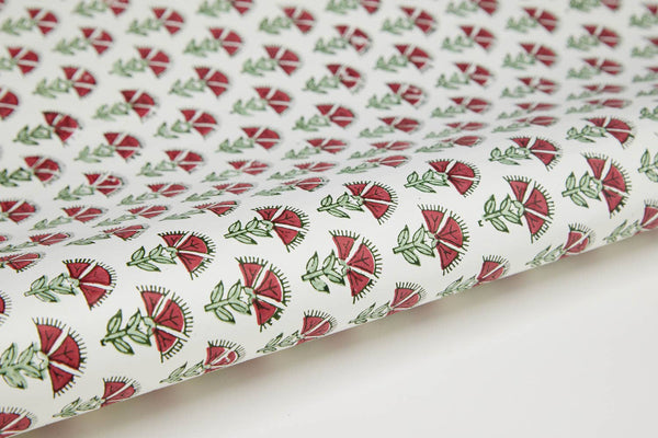 Hand Block Printed Gift Wrap Sheets - Thistle Scarlet