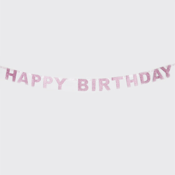 Pink Glitter Happy Birthday Garland (6 ft)