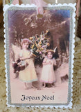 Christmas Gift Tag Ornament Angels Joyeux Noel