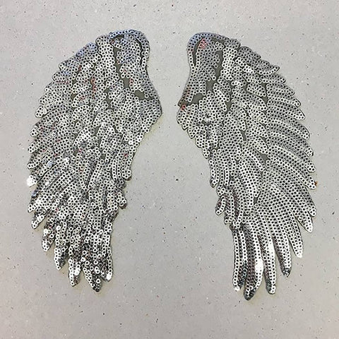 Iron on Patch - Set of 2 Silver Wings - Lge