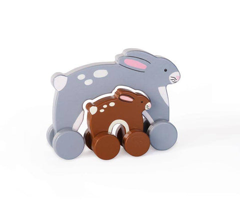 Rabbit Mommy and Baby Wooden Roller