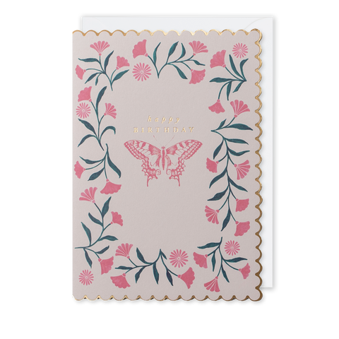 Butterfly & Flowers     Birthday Card