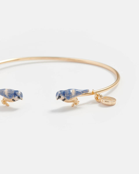 Gold Enamel Blue Tit Bangle - Green Box