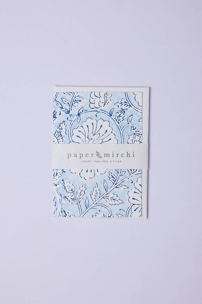 Hand Block Printed Greeting Card - Mughal Garden Classic Blu