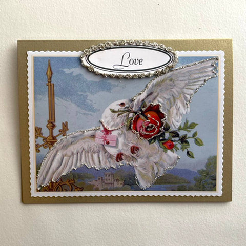 Cards, Wedding, Anniversary: Love Dove with Rose