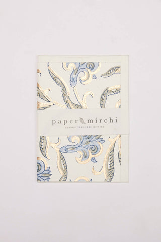 Hand Block Printed Greeting Card - Iris Glitz Blue Stone