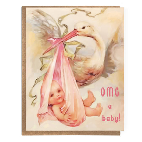 OMG a Baby! Cute New Baby Card; Vintage Card for New Parents