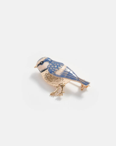 Gold Enamel Blue Tit Brooch - Green Box