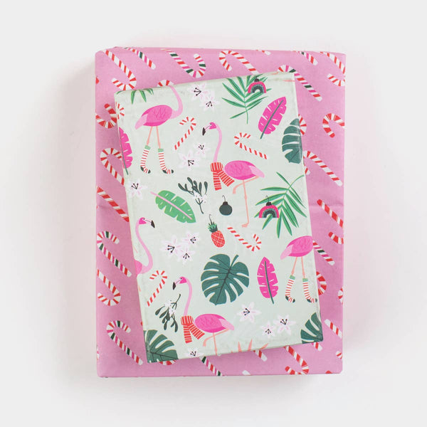 Feliz Flamingos/ Candy Cane • Double-sided Eco Wrap •Holiday