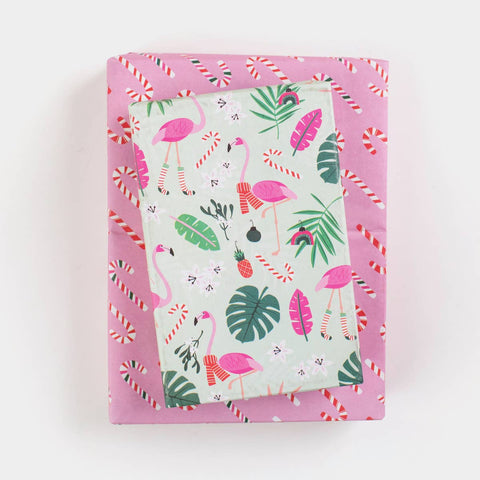 Feliz Flamingos/ Candy Cane • Double-sided Eco Wrap •Holiday