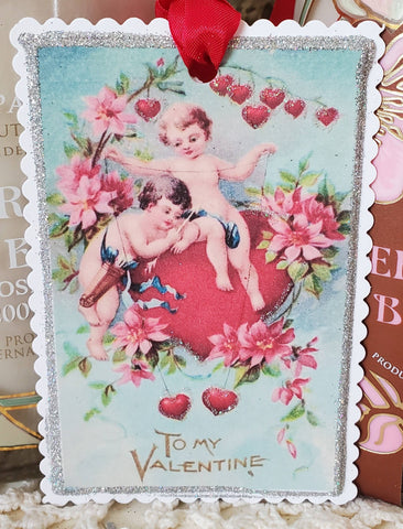 Valentine Gift Tag Cherubs n Hearts