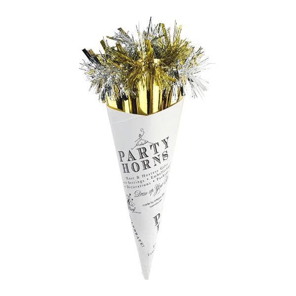 Party Horn Bouquet Gold & Silver Mylar