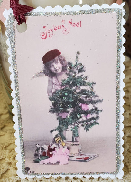 Christmas Gift Tag Joyeux Noel Angel n Tree