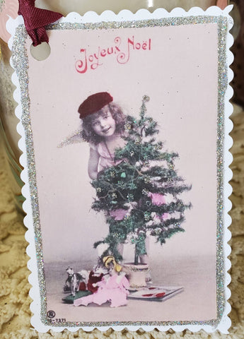 Christmas Gift Tag Joyeux Noel Angel n Tree