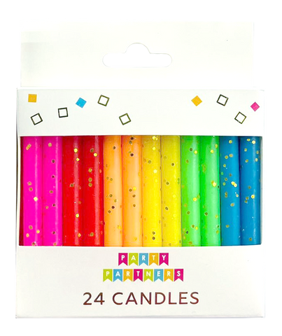 Rainbow Gold Glitter 24 Candles Set