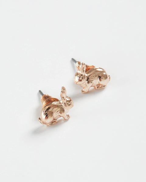 Rose Gold Rabbit Stud Earrings - Green Box