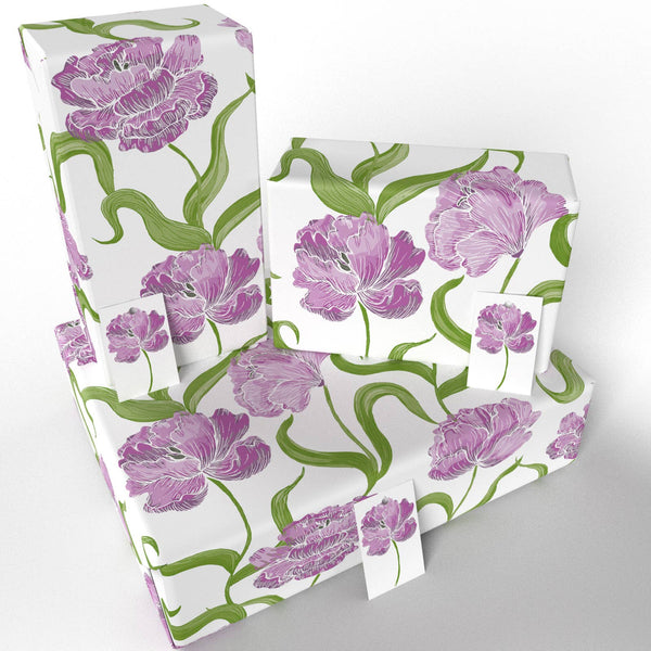 Blue Tulips Wrapping Paper • 100% Recycled • Vegan Ink
