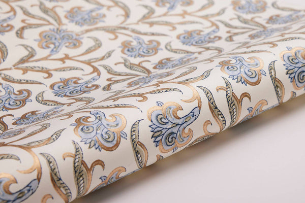 Hand Block Printed Gift Wrap Sheets - Iris Glitz Blue Stone