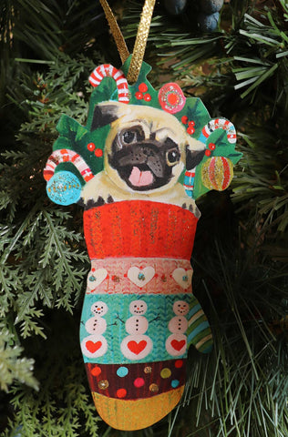Christmas Pug Paper Ornament/ Gift Tag/ Die Cut/ Decor