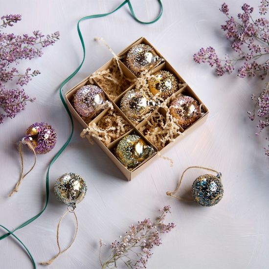 Gold Stubbled Boxed Ornaments