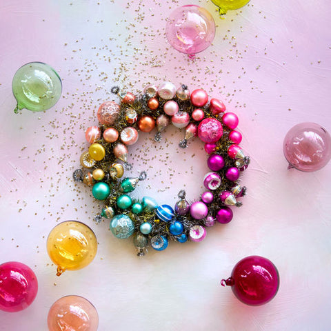 Rainbow Glass Ornament Wreath