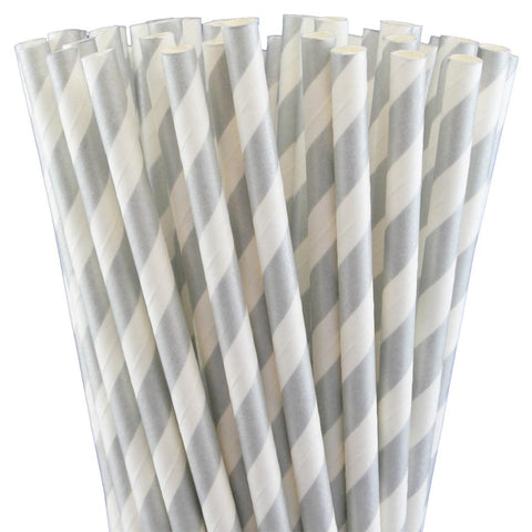 METALLIC SILVER STRIPED PAPER STRAWS