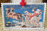 Postcard Christmas Santa Pink Sleigh Gift Tag Ornament