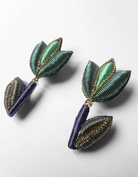 Boucles d'oreilles verte et violette