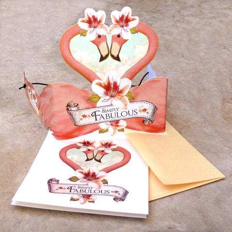 Greeting Card with Tiara, Simply Fabulous, Flamingos