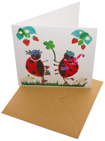 Ladybirds & Strawberries Birthday Greeting Card • Vegan Ink