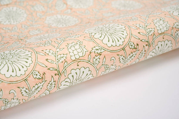 Hand Block Printed Gift Wrap Sheets -Mughal Garden Papaya