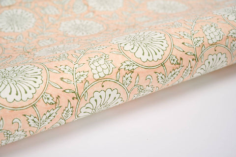 Hand Block Printed Gift Wrap Sheets -Mughal Garden Papaya