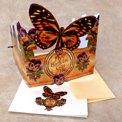 Greeting Card with Tiara, Fly Birthday Girl, Monarch
