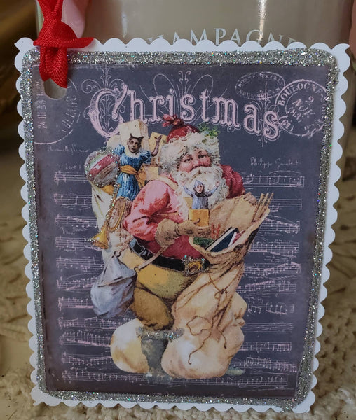 Christmas Santa n Toy Bag Gift Tag Ornament Keepsake