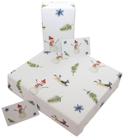 Christmas Snowmen & Sleighs Wrapping Paper • 100% Recycled