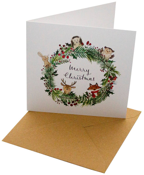 Christmas Animals Wreath Greeting Card • 100% Recycled