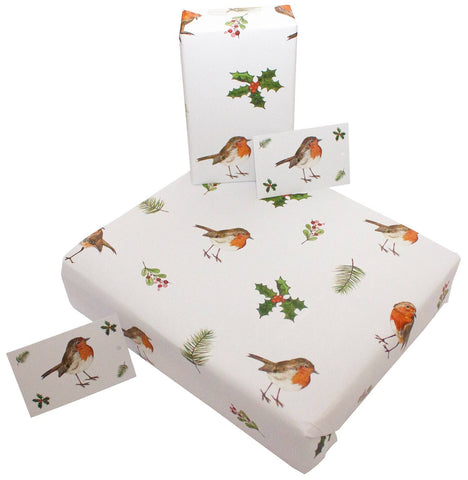 Christmas Robins & Holly Wrapping Paper • 100% Recycled