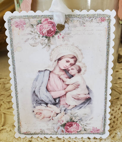 Christmas Mary n Jesus Glitter Gift Tag Ornament Keepsake