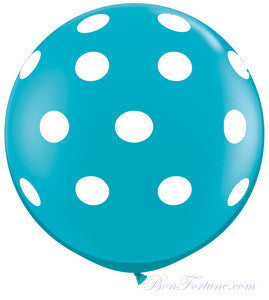 Polka Dot Teal Giant Round Balloon with Ribbon Tassel