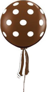 Polka Dot Chocolate Brown Giant Round Balloon with Ribbon Tassel